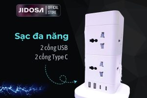 Ổ cắm điện đa năng nhiều lỗ JIDOSA JD-T814T hình tháp 8 ổ tải 3000W USB – Type C